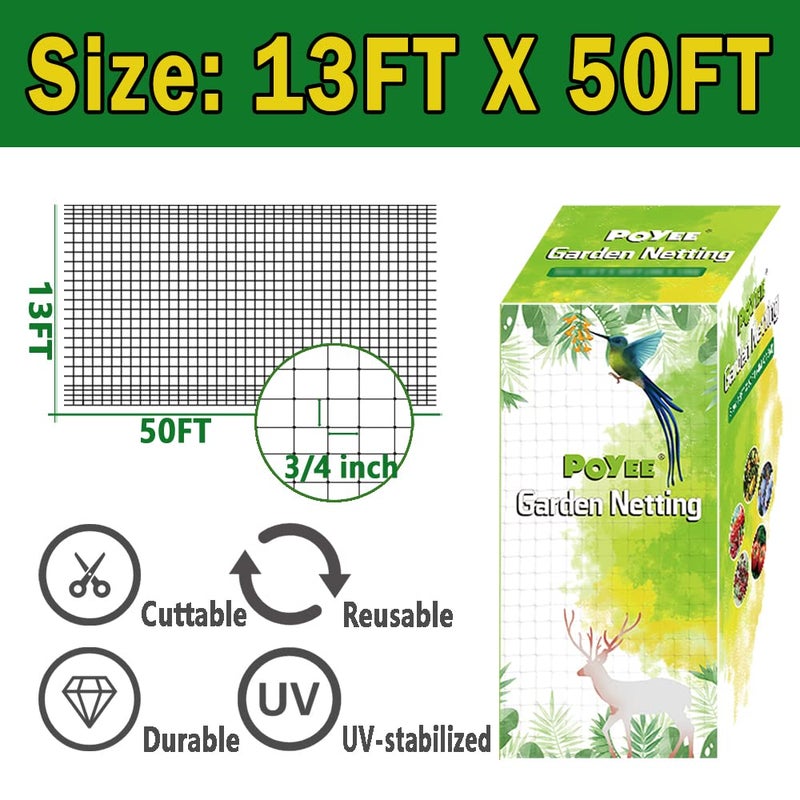 POYEE Garden Bird Netting - 13 x 50 FT Heavy Duty Garden Net Provide Better Protection for Vegetables and Fruit Trees - Against Birds, Deer and Other Pests - Image 2