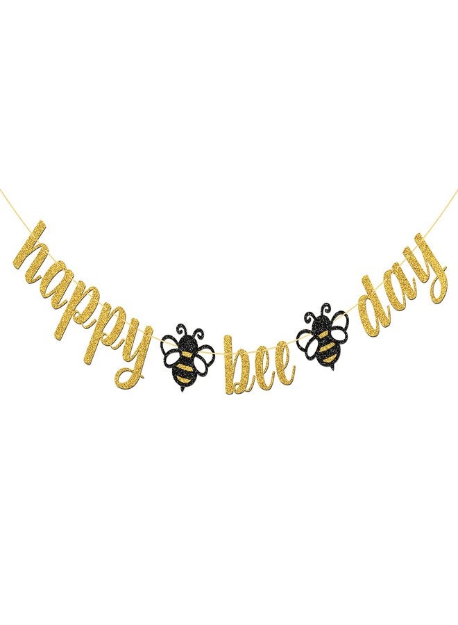 MonMon & Craft Gold Glitter Happy Bee Day Banner/Bumble Bee Theme Baby Shower Party Supplies/New Mom/Gender Reveal Party/Happy Birthday Party Decorations - Image 1