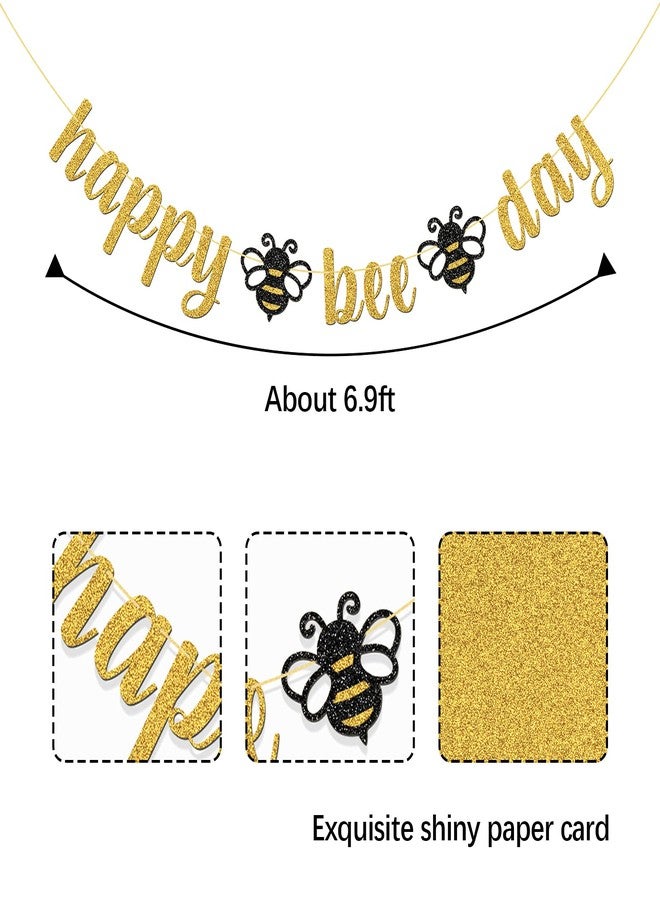 MonMon & Craft Gold Glitter Happy Bee Day Banner/Bumble Bee Theme Baby Shower Party Supplies/New Mom/Gender Reveal Party/Happy Birthday Party Decorations - Image 2