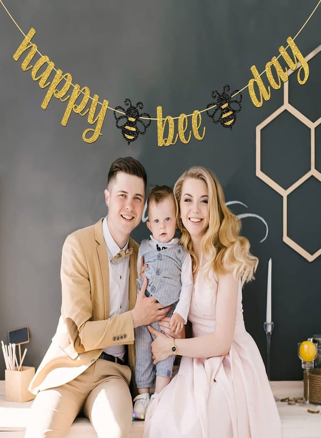 MonMon & Craft Gold Glitter Happy Bee Day Banner/Bumble Bee Theme Baby Shower Party Supplies/New Mom/Gender Reveal Party/Happy Birthday Party Decorations - Image 4