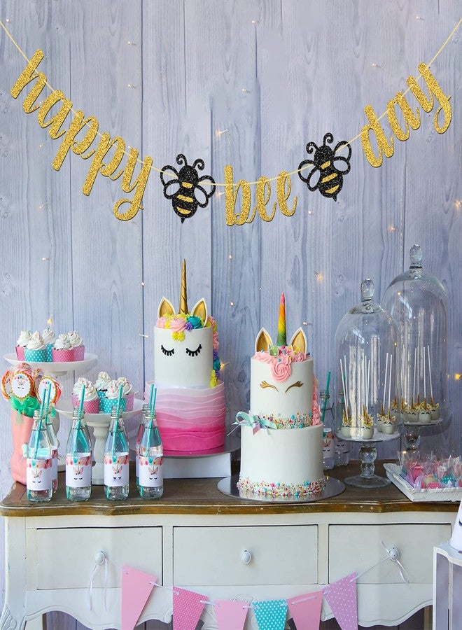 MonMon & Craft Gold Glitter Happy Bee Day Banner/Bumble Bee Theme Baby Shower Party Supplies/New Mom/Gender Reveal Party/Happy Birthday Party Decorations - Image 3