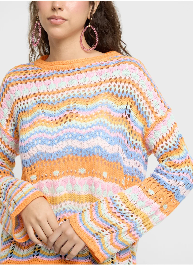 جينجر Scallop Detail Loose Knit Sweater