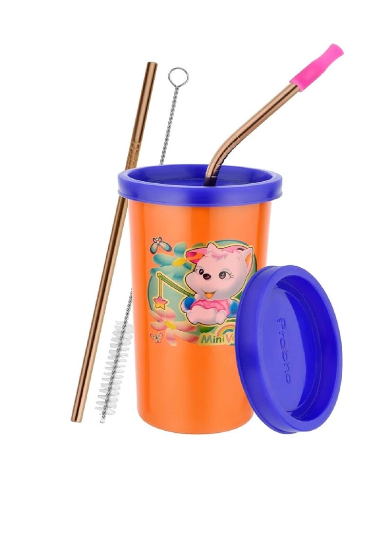 Prabha Stainless Steel, Tumbler with Lid and Straw 370ml, Air Tight, Leakproof, Tumbler for Office, Gym, Yoga, Hiking, Spill Proof(Orange) - Image 1