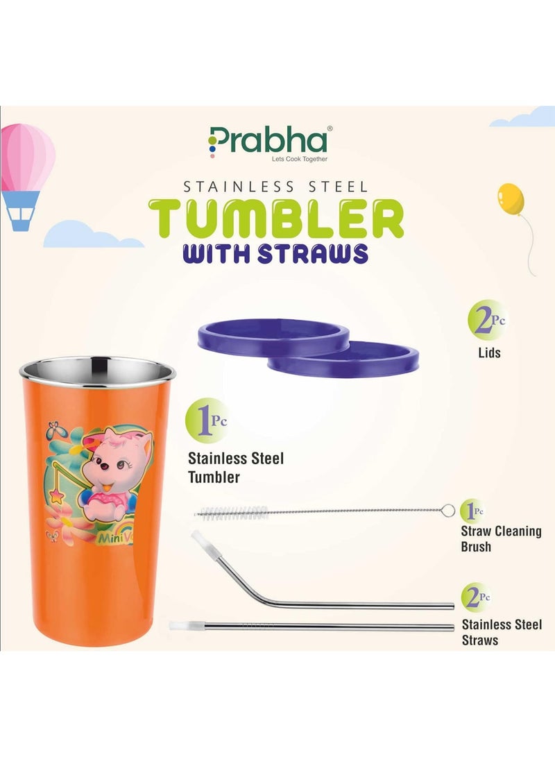 Prabha Stainless Steel, Tumbler with Lid and Straw 370ml, Air Tight, Leakproof, Tumbler for Office, Gym, Yoga, Hiking, Spill Proof(Orange) - Image 4