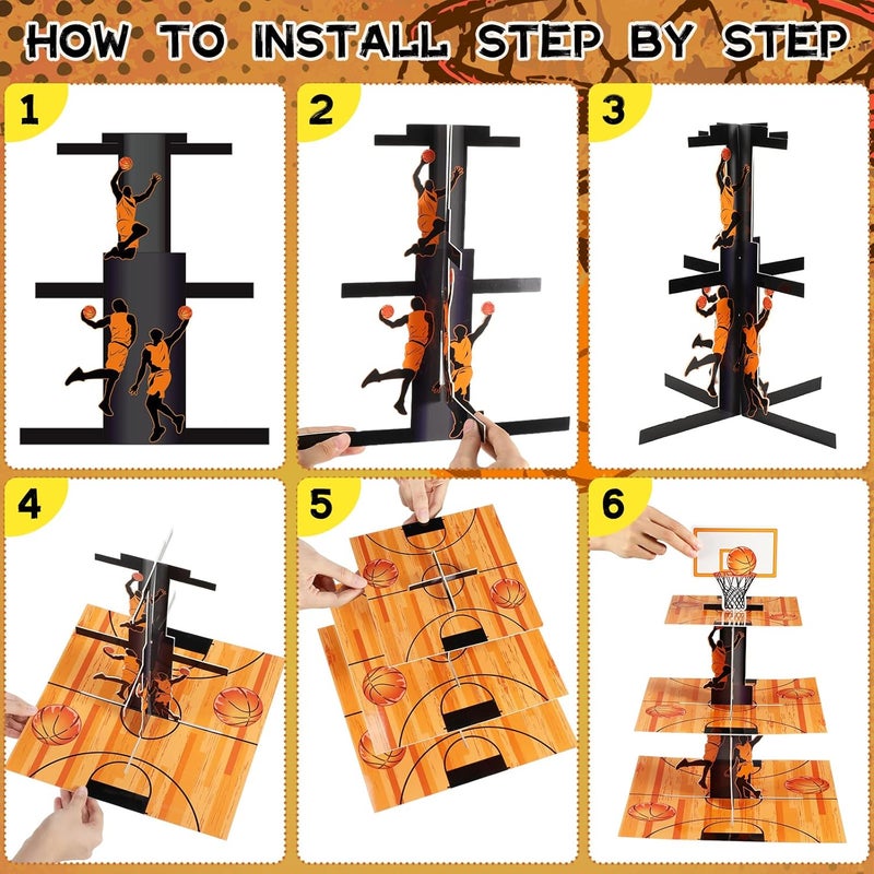 Tiamon 3 Tier Basketball Party Decorations Cupcake Stand Basketball Theme Party Favors Cupcake Holder Sports Theme Cupcake Holder for Teenagers Sports Birthday Party Supplies Decor - Image 4