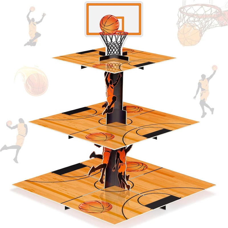 Tiamon 3 Tier Basketball Party Decorations Cupcake Stand Basketball Theme Party Favors Cupcake Holder Sports Theme Cupcake Holder for Teenagers Sports Birthday Party Supplies Decor - Image 1