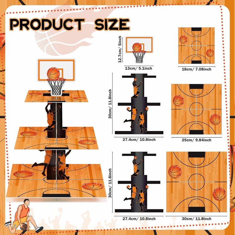 Tiamon 3 Tier Basketball Party Decorations Cupcake Stand Basketball Theme Party Favors Cupcake Holder Sports Theme Cupcake Holder for Teenagers Sports Birthday Party Supplies Decor - Image 2