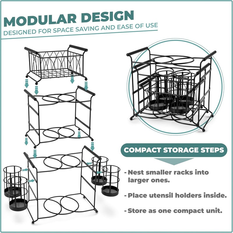 Sorbus ® Buffet Caddy — 7-Piece Stackable Set Includes Plate, Napkin, and Silverware Holder, 3-Tier Detachable Tabletop Organizer — Ideal for Kitchen, Dining, Entertaining, Parties,Thanksgiving (Black) - Image 5