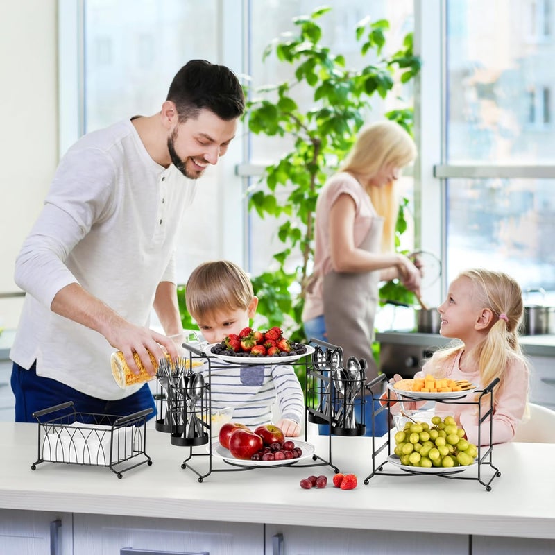 Sorbus ® Buffet Caddy — 7-Piece Stackable Set Includes Plate, Napkin, and Silverware Holder, 3-Tier Detachable Tabletop Organizer — Ideal for Kitchen, Dining, Entertaining, Parties,Thanksgiving (Black) - Image 2