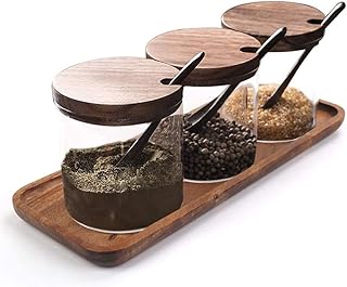 Hovico Hovico Condiment Container Seasoning Box Set, with Wooden Spoon Lid and Base, Salt Sugar Spice Pepper Condiment  - Image 1