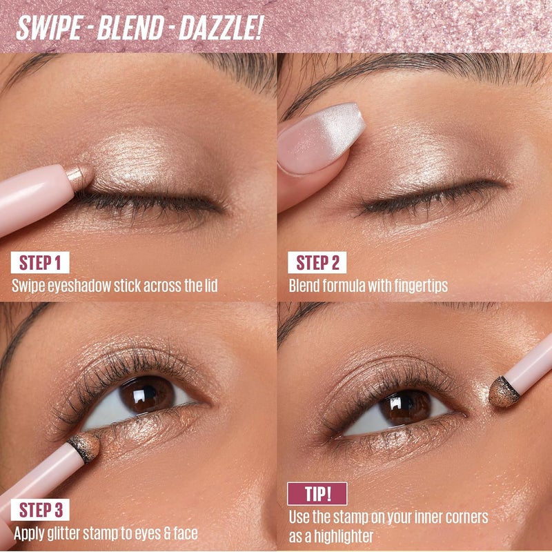 KAJA Eyeshadow Wink Dazzle Ice Illusion Shimmer - 2-in-1 Creamy Stick and Glitter Stamp - Blendable, Long Lasting, Smudge Proof, Vegan, Cruelty-Free - Image 5