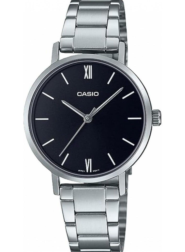 CASIO Casio Women's Watch - LTP-VT02D-1AUDF Black Dial, Silver Band - Image 1