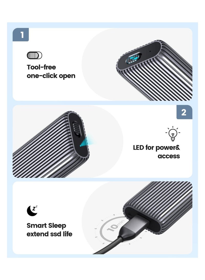 Captaintech M.2 NVMe SSD Enclosure Aluminum Tool-Free Adapter, 10Gbps USB3.2 USB-C M2 Reader for M.2 PCIe NVMe M-Key 2230/2242/2260/2280 SSD, Thunderbolt 3 Compatible, External Case Support UASP Trim-AM2G2 - Image 3