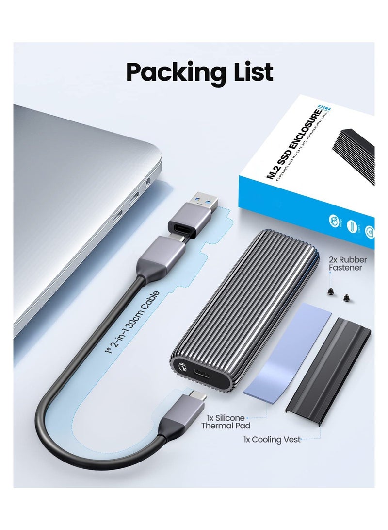 Captaintech M.2 NVMe SSD Enclosure Aluminum Tool-Free Adapter, 10Gbps USB3.2 USB-C M2 Reader for M.2 PCIe NVMe M-Key 2230/2242/2260/2280 SSD, Thunderbolt 3 Compatible, External Case Support UASP Trim-AM2G2 - Image 5