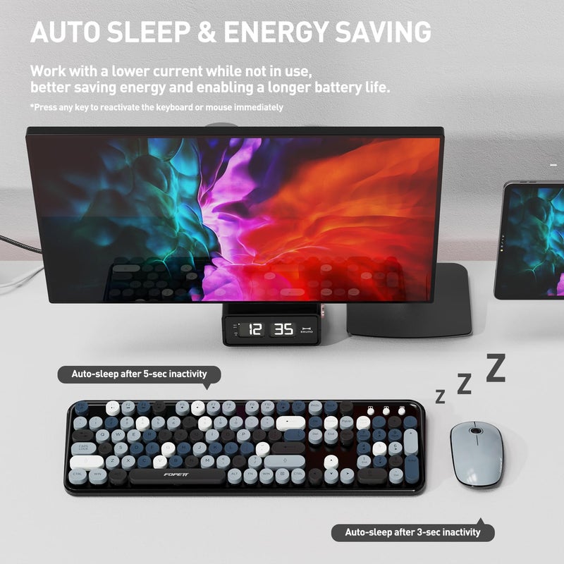 FOPETT 2.4GHz Wireless Keyboard and Mouse Set with Switch Button - Full-Size Keyboard - Compatible for Windows/Laptop/PC/Notebook/Smart TV and More - Grey Colorful - Image 5