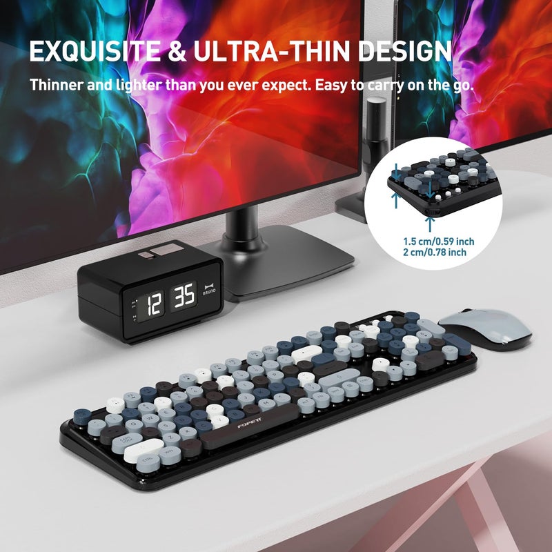 FOPETT 2.4GHz Wireless Keyboard and Mouse Set with Switch Button - Full-Size Keyboard - Compatible for Windows/Laptop/PC/Notebook/Smart TV and More - Grey Colorful - Image 3