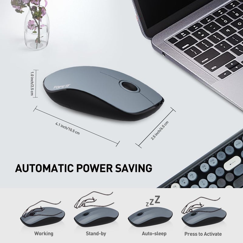FOPETT 2.4GHz Wireless Keyboard and Mouse Set with Switch Button - Full-Size Keyboard - Compatible for Windows/Laptop/PC/Notebook/Smart TV and More - Grey Colorful - Image 2