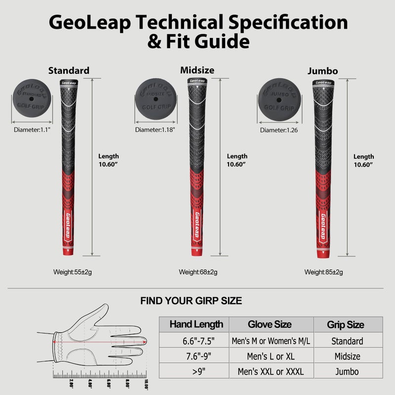 Geoleap Golf Grips Set of 13- Grips with Tapes and Grips with All Repair Kits for Choice,Hybrid Golf Club Grips All Weather Contral, High Feedback & Traction Golf Grips for Men and Women. (Red(Grips with All Repair Kits), Midsize) - Image 5