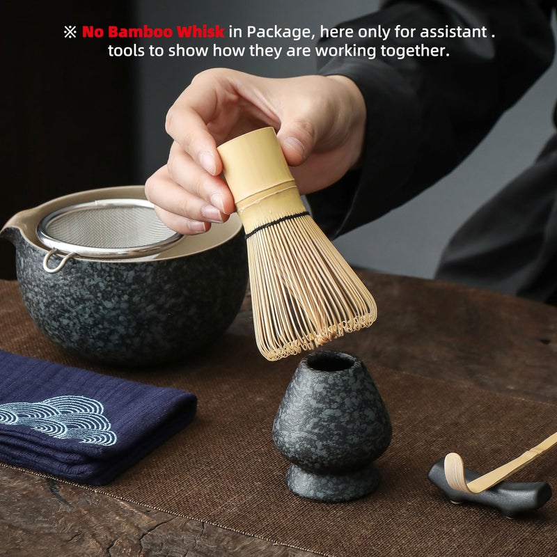 TEANAGOO Japanese Natural Rock Texture Matcha Chawan with Whisk Rest  18 OZ. K17  Rocky-Black/Grey  Matcha Tea Bowl  Ceramic Bowl  Tea Bowls For Matcha  Ceramic Matcha Bowl - Image 5