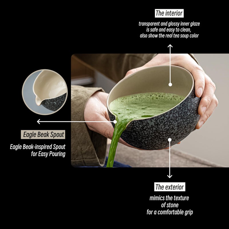 TEANAGOO Japanese Natural Rock Texture Matcha Chawan with Whisk Rest  18 OZ. K17  Rocky-Black/Grey  Matcha Tea Bowl  Ceramic Bowl  Tea Bowls For Matcha  Ceramic Matcha Bowl - Image 2