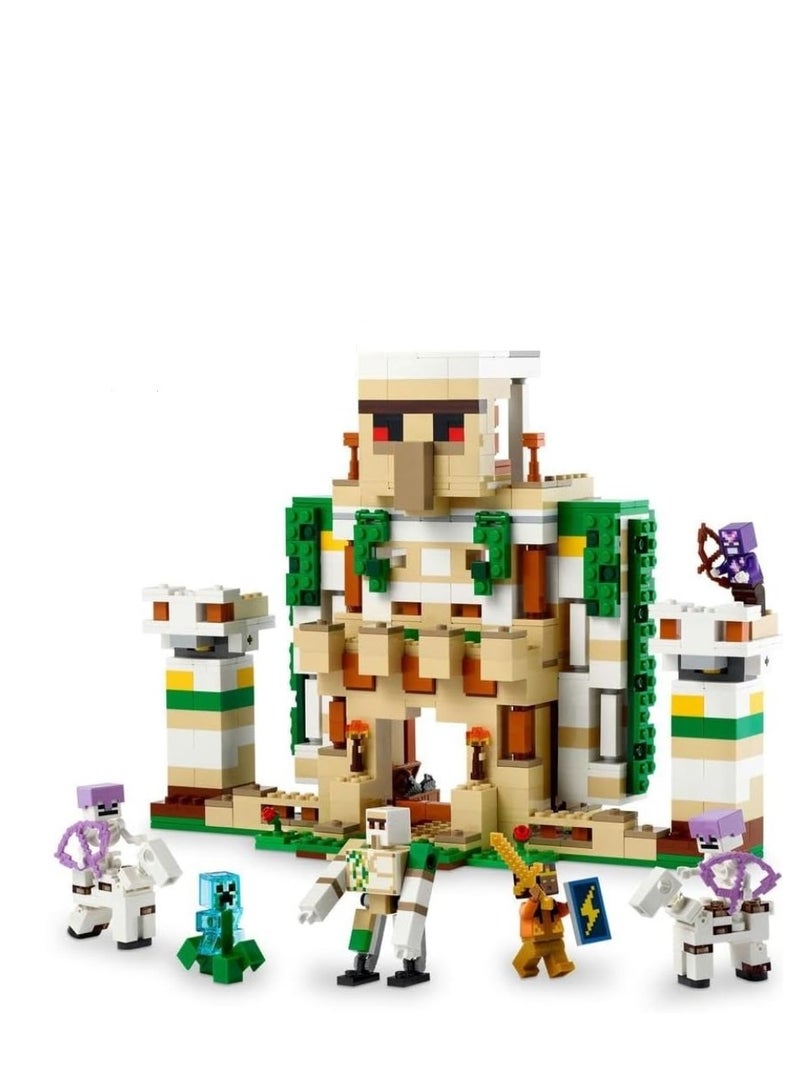 ماين كرافت لعبة القلعة القابلة للبناء من Minecraft The Iron Golem Fortress والتي تتحول إلى شخصية كبيرة مع 7 شخصيات تشمل فرسان الهيكل العظمي Crystal Knight وزاحف مشحون - Image 1