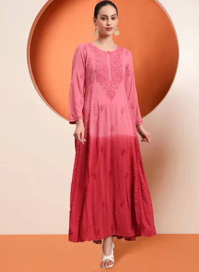Alaya Hand Embroidered Chikankari Modal Ombre Jalabiya-AL4018