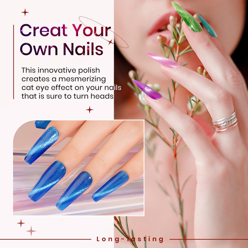 SUPWEE Neon Cat Eye Gel Polish Set with Magnetic, Sparkle Glitter Cateye Nail Polish Gel Holographic Magnetic Gels Polish Long Lasting Soak Off UV Gels for Professional Nail Salon or DIY at Home - Image 5