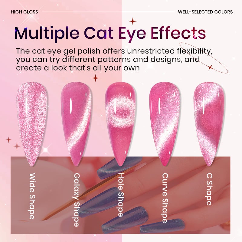 SUPWEE Neon Cat Eye Gel Polish Set with Magnetic, Sparkle Glitter Cateye Nail Polish Gel Holographic Magnetic Gels Polish Long Lasting Soak Off UV Gels for Professional Nail Salon or DIY at Home - Image 3