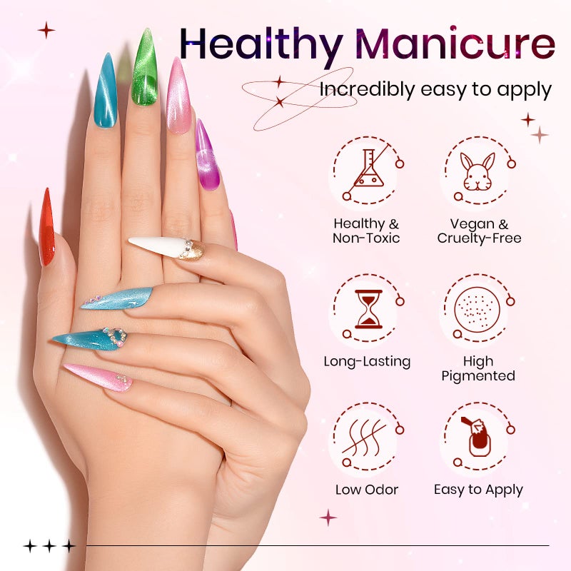SUPWEE Neon Cat Eye Gel Polish Set with Magnetic, Sparkle Glitter Cateye Nail Polish Gel Holographic Magnetic Gels Polish Long Lasting Soak Off UV Gels for Professional Nail Salon or DIY at Home - Image 4