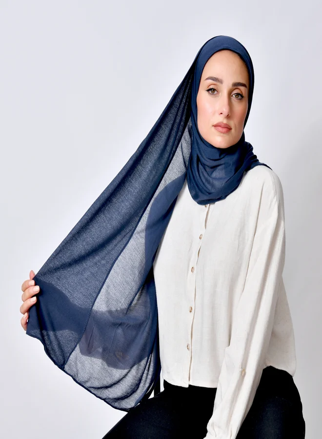 عبايات حوراء طرحة قطن ربع مبطنة من الامام بخياطة - كحلي