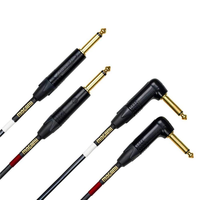 Mogami Gold Key S15R Unbalanced Stereo Keyboard Instrument Cable 14 TS Male Plugs Gold Contacts Dual Right Angle to Dual Straight Connectors 15 Foot