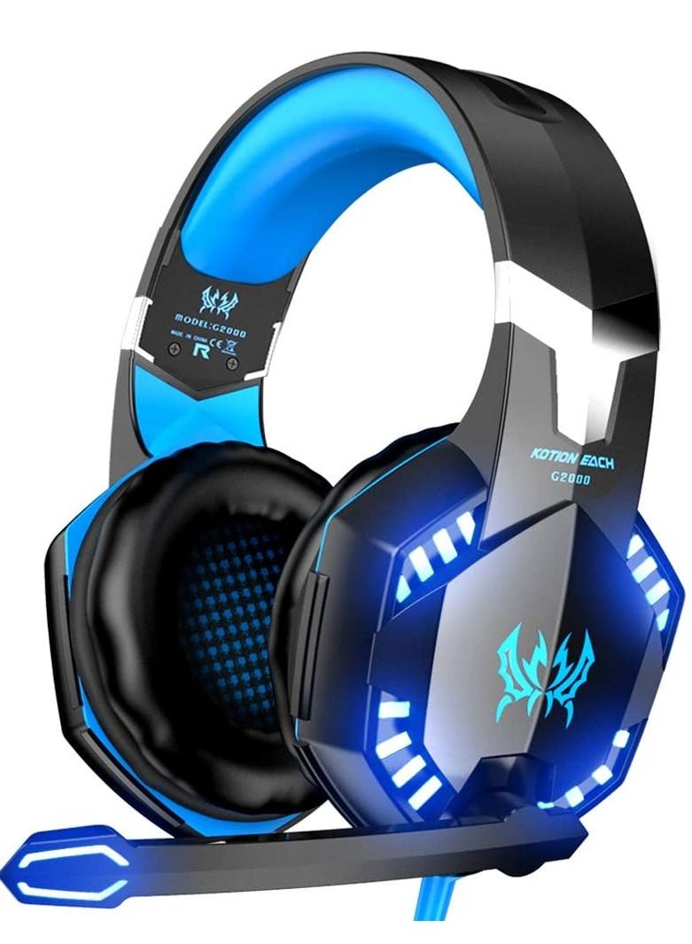 G2000 Gaming Headset Deep Bass Computer Game Headphones with microphone LED Light for computer PC Gamer (Blue) - Image 1
