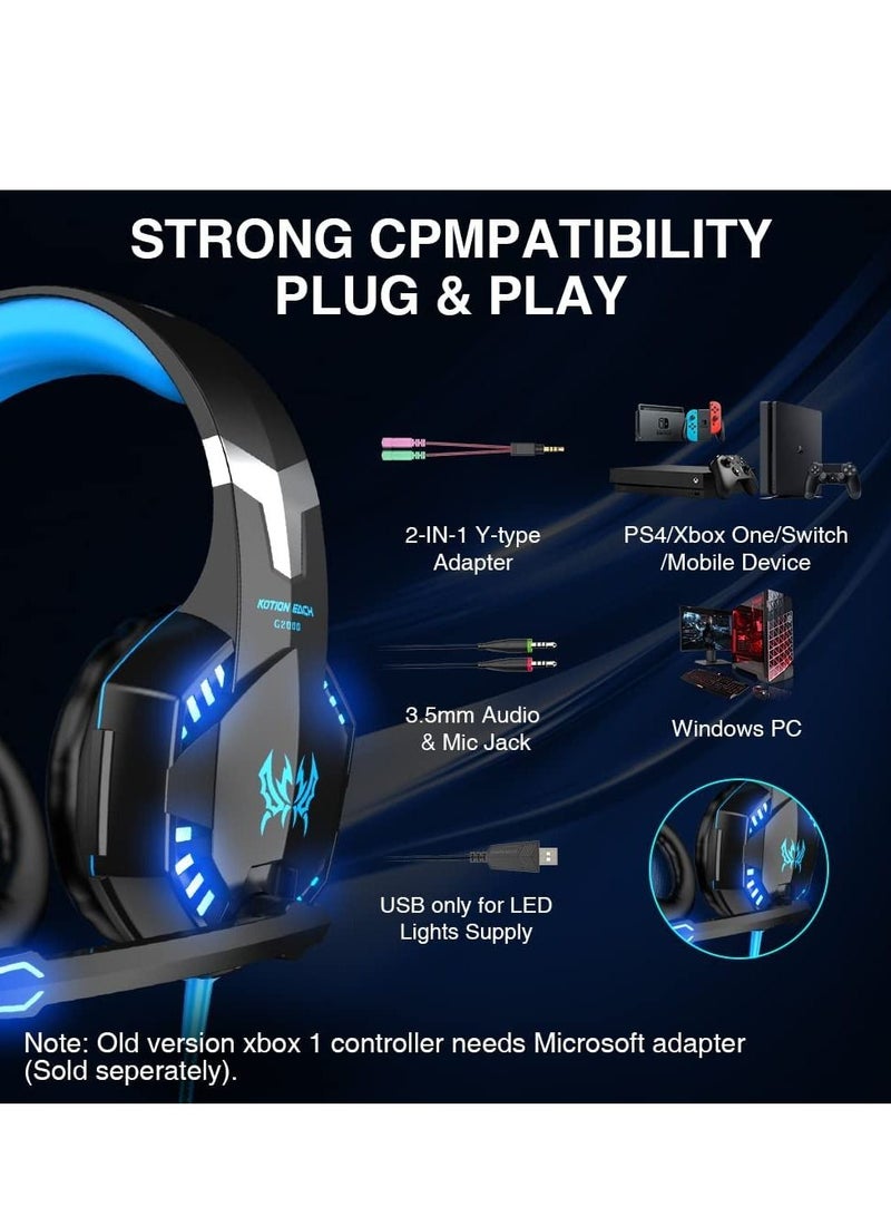G2000 Gaming Headset Deep Bass Computer Game Headphones with microphone LED Light for computer PC Gamer (Blue) - Image 3