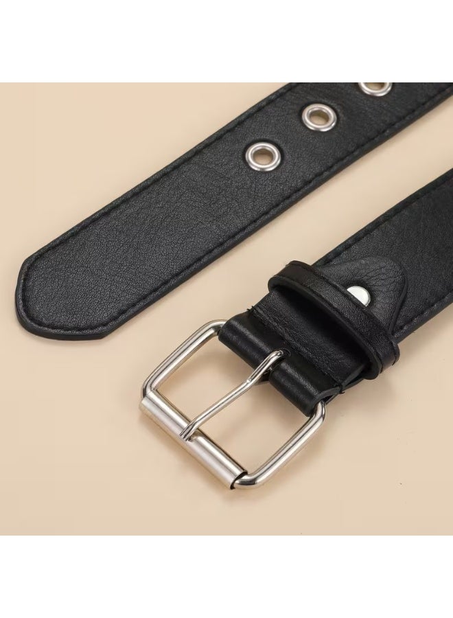 Goolsky Punk Rock Rivet Belt - Studded Black Waist Belt with Bright Metal Pyramid, Grommet Threads, Adjustable Buckle for Women and Men, Fashionable Accessory for Jeans, Skirts, and Shorts - Image 4