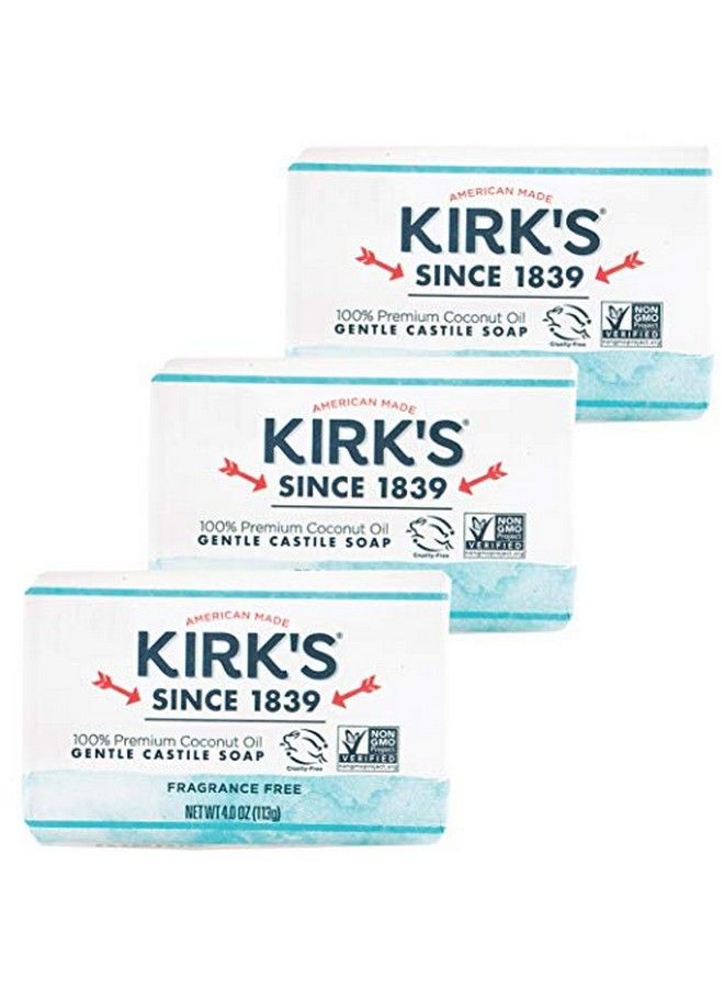 Kirk's Castile Bar Soap Clean Soap For Men Women & Children ; Premium Coconut Oil ; Sensitive Skin Formula Vegan ; Fragrancefree/Unscented ; 4 Oz. Bars 3 Pack - Image 1
