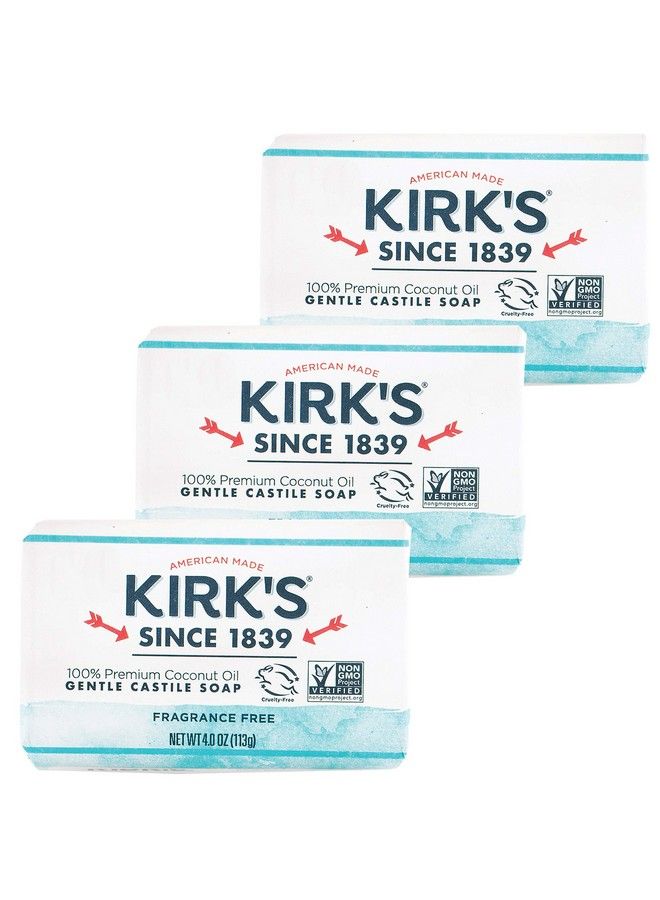 Kirk's Castile Bar Soap Clean Soap For Men Women & Children ; Premium Coconut Oil ; Sensitive Skin Formula Vegan ; Fragrancefree/Unscented ; 4 Oz. Bars 3 Pack - Image 2