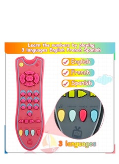 SYOSI TV Remote Control Toy Early Education Toy for 6 Months Toddlers Kids Provides Musical Play of Light and Sound for Numbers Learning Come with 3 Language Models English French and Spanish Pink  - Image 4