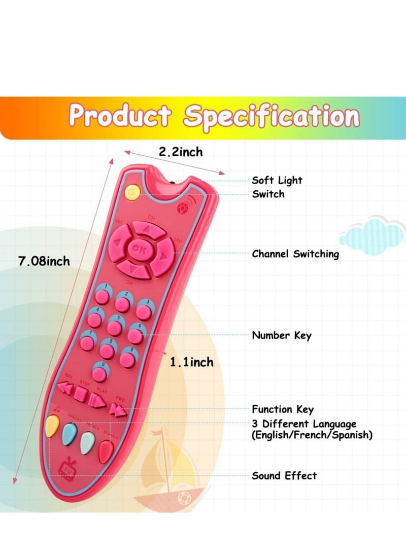 SYOSI - TV Remote Control Toy Early Education Toy for 6 Months Toddlers Kids Provides Musical Play of Light and Sound for Numbers Learning Come with 3 Language Models English French and Spanish Pink - Image 1