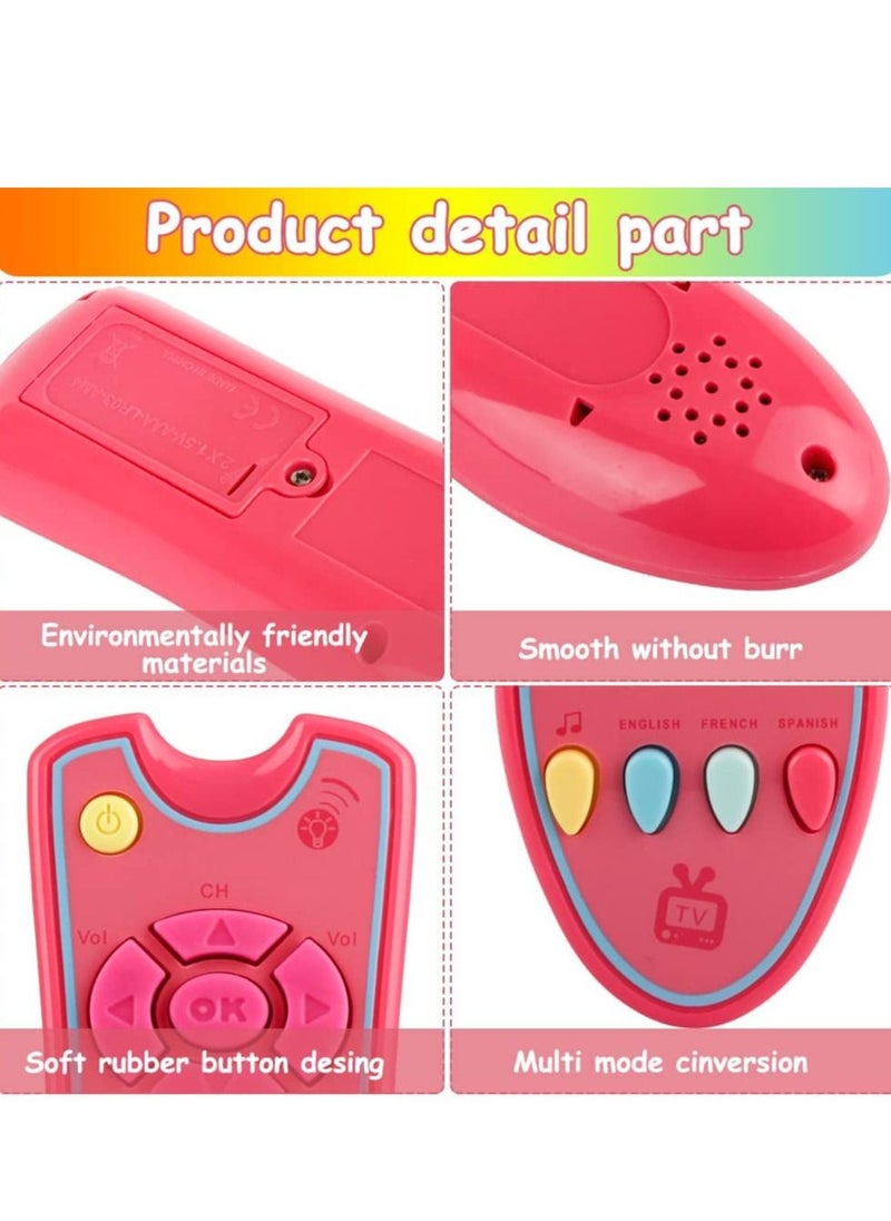 SYOSI - TV Remote Control Toy Early Education Toy for 6 Months Toddlers Kids Provides Musical Play of Light and Sound for Numbers Learning Come with 3 Language Models English French and Spanish Pink - Image 1
