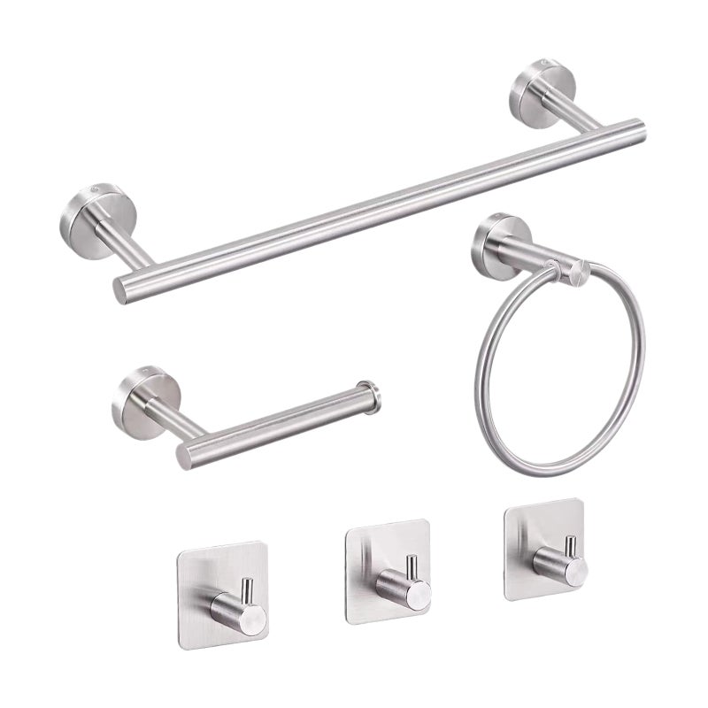 6PCS Bathroom Hardware Set Towel Bar Towel Ring Toilet Paper Holder 3 Hooks Stainless Steel Wall Mounted Drilling Towel Holder Toilet Paper Rack Hanging Hooks - Image 1
