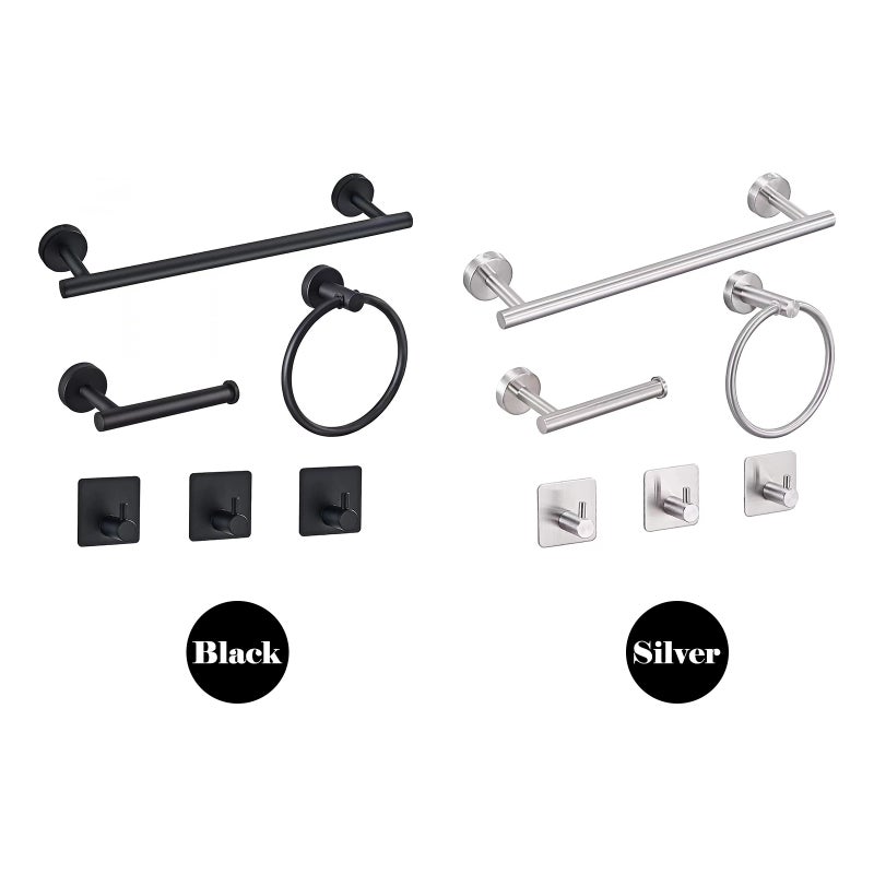 6PCS Bathroom Hardware Set Towel Bar Towel Ring Toilet Paper Holder 3 Hooks Stainless Steel Wall Mounted Drilling Towel Holder Toilet Paper Rack Hanging Hooks - Image 2