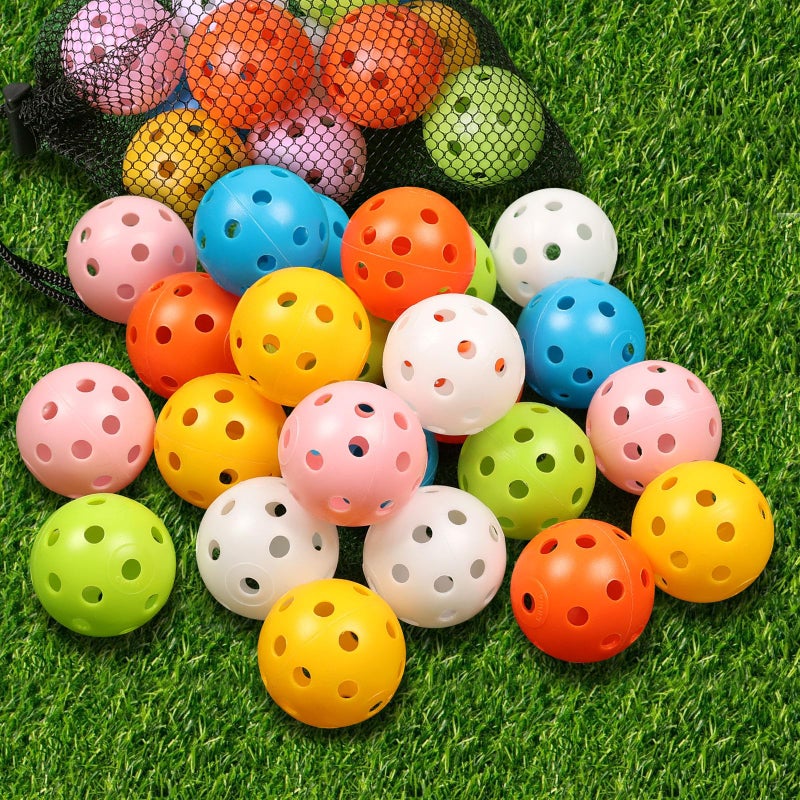 THIODOON Practice Golf Balls 24 Pack Limited Flight Golf Balls 40mm Hollow Plastic Golf Training Balls Colored Airflow Golf Balls for Swing Practice Driving Range Home Use Indoor (Mixed Color,24 pcs) - Image 1