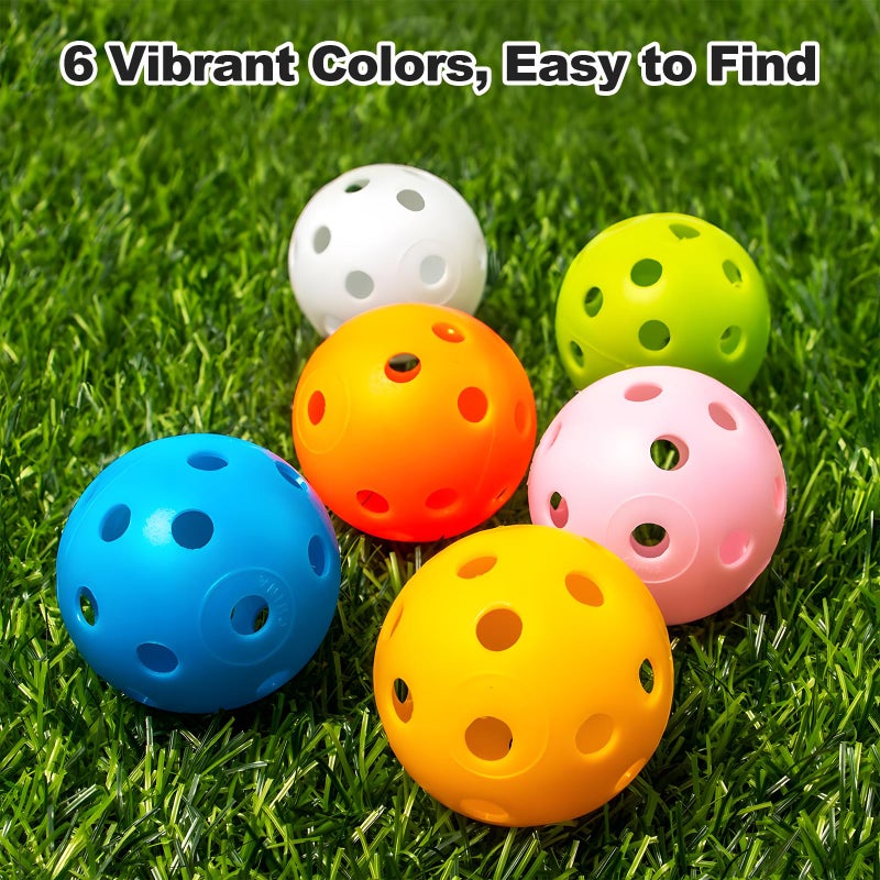 THIODOON Practice Golf Balls 24 Pack Limited Flight Golf Balls 40mm Hollow Plastic Golf Training Balls Colored Airflow Golf Balls for Swing Practice Driving Range Home Use Indoor (Mixed Color,24 pcs) - Image 5