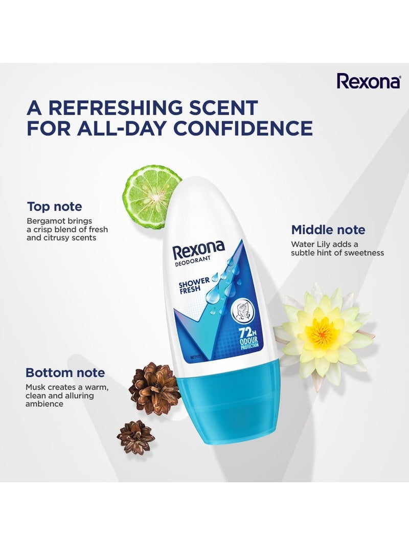 Rexona Shower Fresh Underarm Roll On Deodorant For Women, Antiperspirant, Removes Odour, Keeps Skin Fresh & Clean,Skin Friendly, 50 ml - Image 3