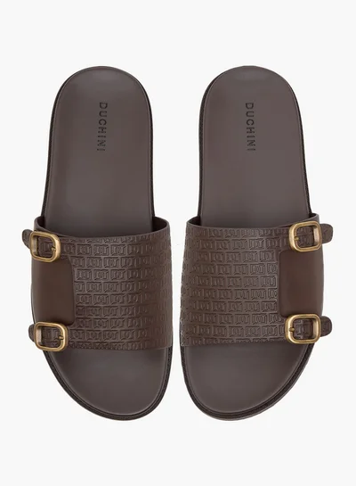 DUCHINI Men's Monogram Embossed Slip-On Comfort Sandals