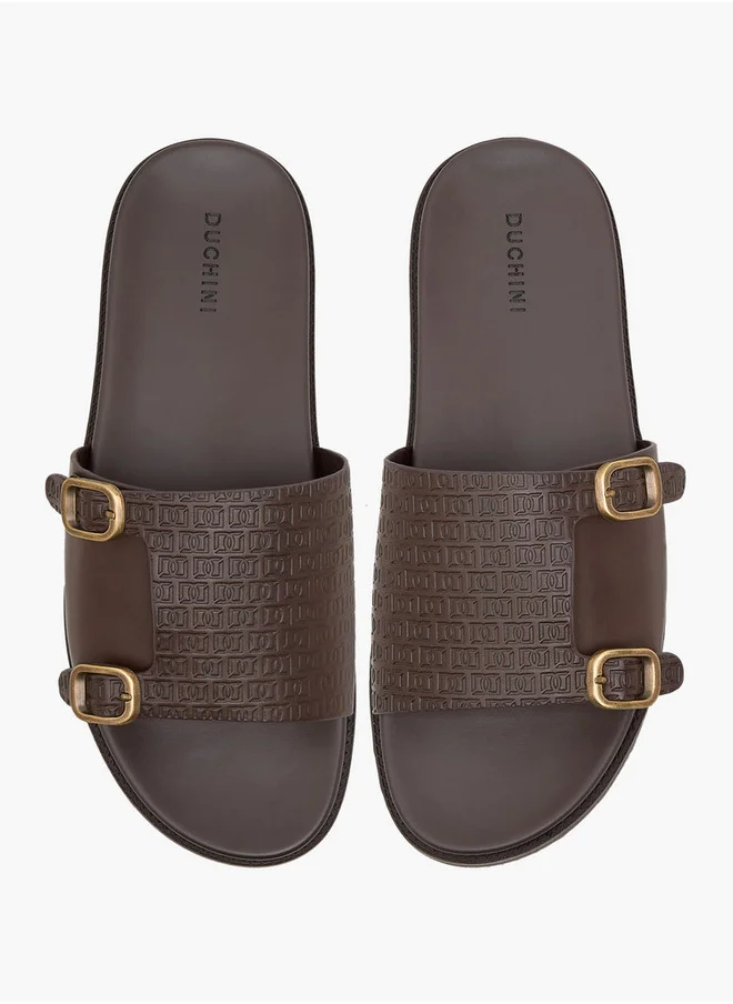 DUCHINI Men's Monogram Embossed Slip-On Comfort Sandals