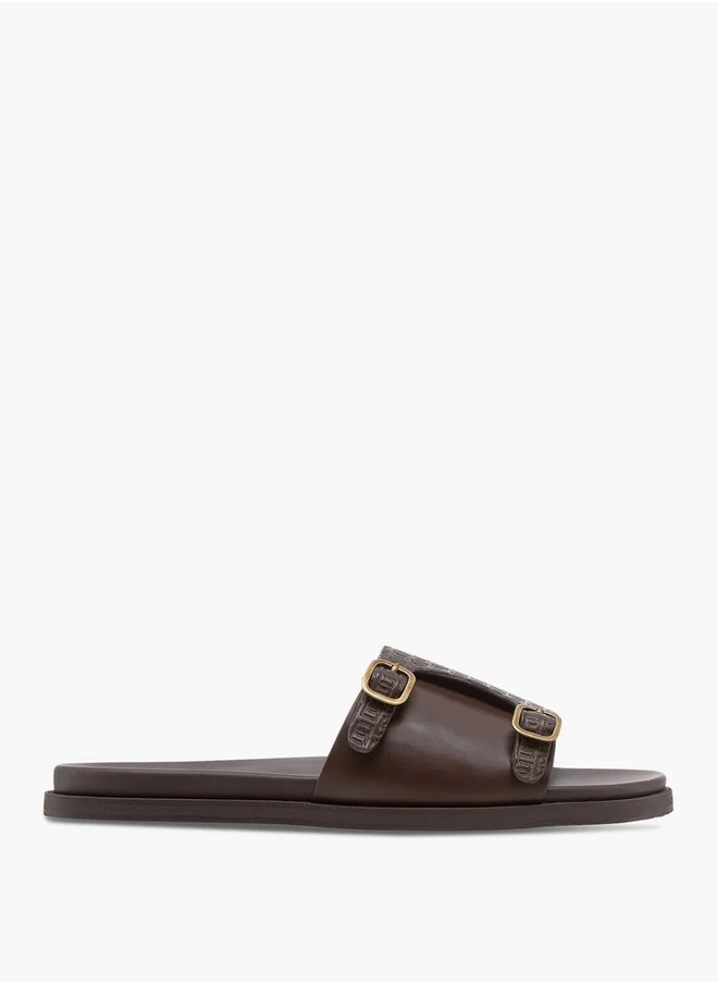 DUCHINI Men's Monogram Embossed Slip-On Comfort Sandals