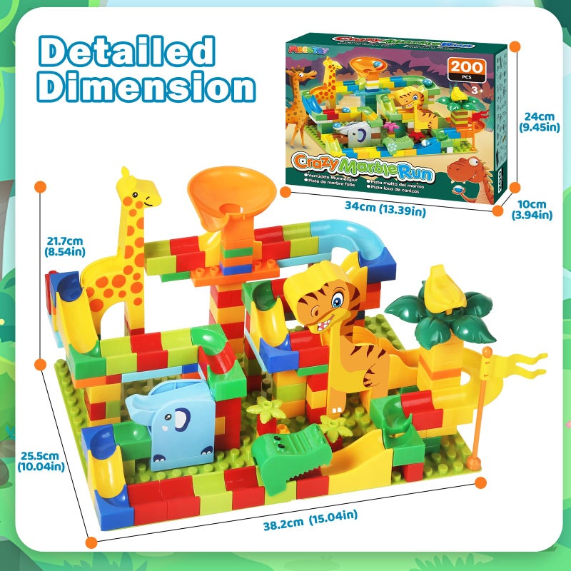 MOONTOY Dinosaur Marble Run 200PC Building Blocks - STEM Educational Toys for Kids Ages 3 4 5 6 7 8, Big Blocks Learning Set for Toddlers Boys & Girls, Gift for Christmas & Birthdays - Image 5