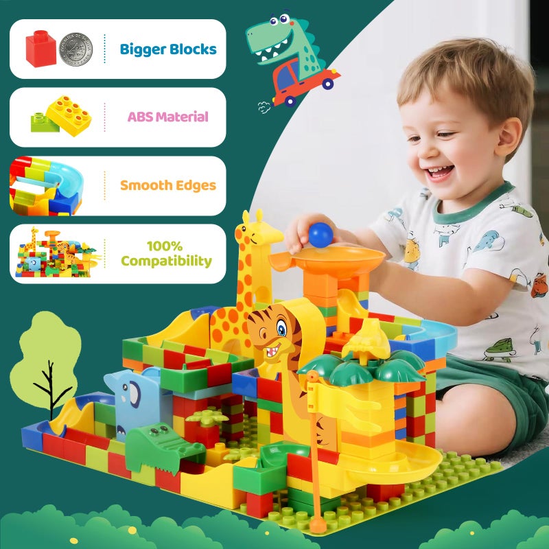 MOONTOY Dinosaur Marble Run 200PC Building Blocks - STEM Educational Toys for Kids Ages 3 4 5 6 7 8, Big Blocks Learning Set for Toddlers Boys & Girls, Gift for Christmas & Birthdays - Image 3