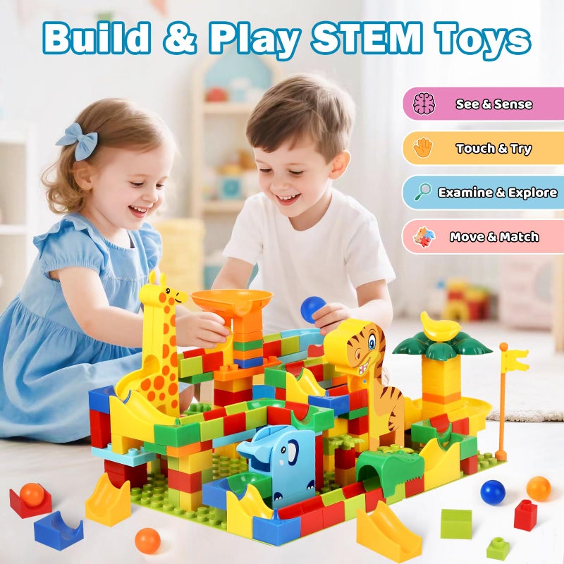 MOONTOY Dinosaur Marble Run 200PC Building Blocks - STEM Educational Toys for Kids Ages 3 4 5 6 7 8, Big Blocks Learning Set for Toddlers Boys & Girls, Gift for Christmas & Birthdays - Image 2